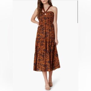 Dark orange floral midi dress